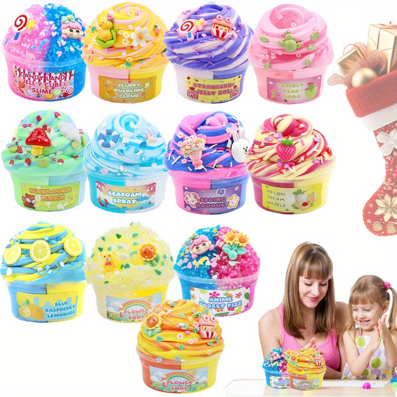 [Slime Kit Party Toys] 12 Cups Mixed Mud Bull Glue Set Slime Kit Slime, Fruit Color Mud Set Soft Production Kit, Suitable Girls And Boys Party Toys