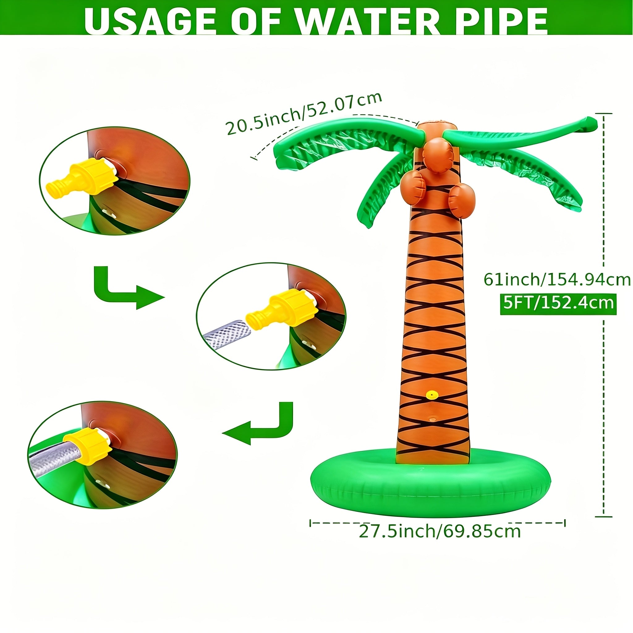 Summer Toys, 61" Inflatable Palm Tree Backyard Sprinkler, Spray Water Pool Inflatable Sprinkler for Yard Outdoor Hawaiian Party Coconut Tree for Lawn Sprinkler for Backyard Beach Games, Beach Toys, Pool Toys for Kids, Pool Party, Water-Spraying Toys