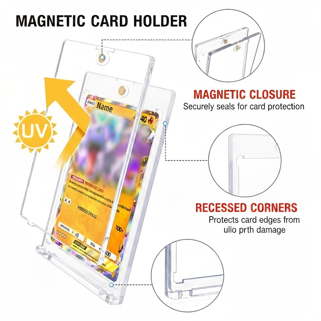 100/ 50/ 25pcs Slim Magnetic Card Holder, 35pt Single Touch, U-V Protectors Hard Plastic For Trading Cards, Magnet Case, Sports, Game, Football, Baseball