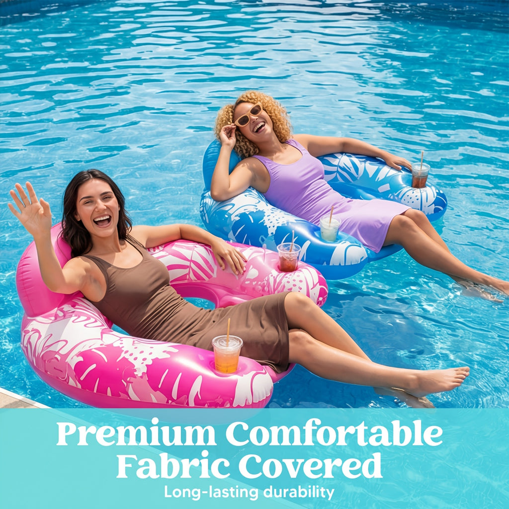 SYNCFUN Inflatable Pool Floats Adult, 2 Pack Pool Chairs with Cup Holders, Water Balloons, Blow up Floats Chair, Hammock Noodle Mat Leaves Design for Relaxing Summer Water Fun Swimming Party Beach