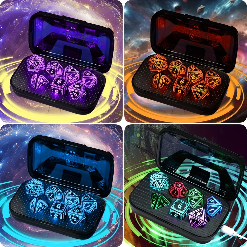 Light Up DND Dice Set with -Rechargeable Charging Case,LED DICE,D20, D12, D10, D100, D8, D6, D4 Polyhedral Dice for RPG Tabletop Games, Clear Numbers, Compatible with DND, Tabletop RPGs, Unique Dice, DND Props, Ideal Christmas, Halloween,Valentines