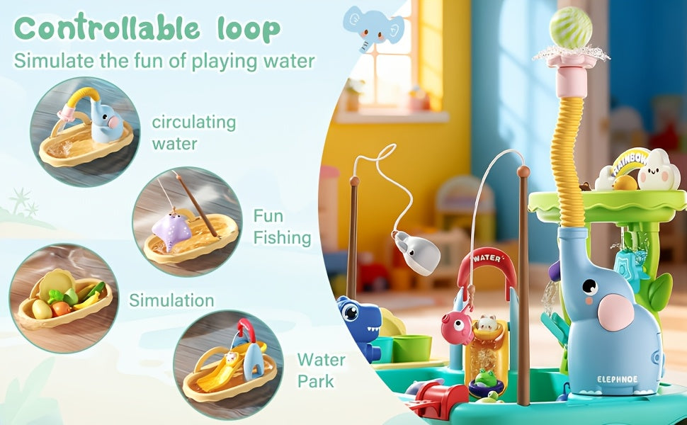 2026 Toddler Water Table Toy with Electric Water Pump, Kids Water Table WithFaucet/Play Food Accessories/Fishing Toy, Kitchen Play Sink Toys for Girl Boy Age 3+