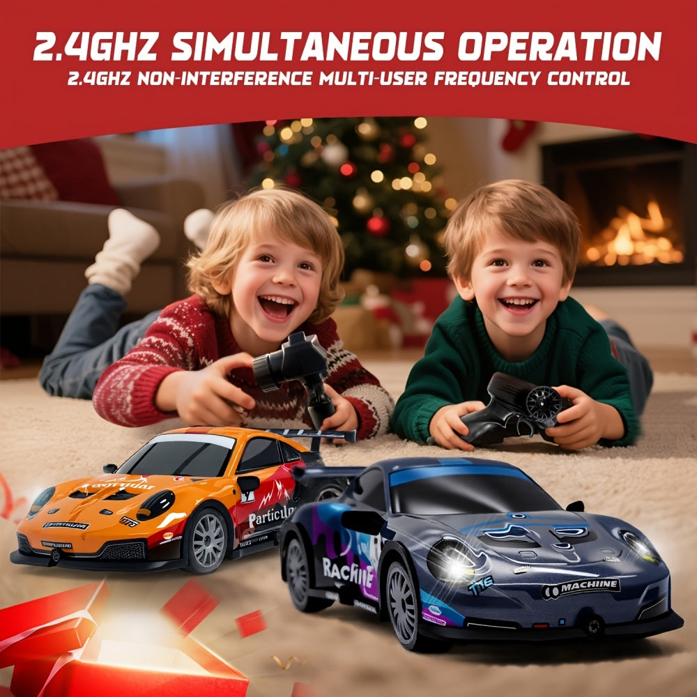 AmericanNew RCDriftCar 1:24Scale4WD 2.4GHZ28km/hHighSpeed Alloy MetalPlastic MaterialCrashResistant RacingCarWith Drift Tires, BarricadesAnd LEDLights 2Batteries ChristmasBirthday Gift ForBoysAndGirls, Crash Resistant Car, Sporty Design, Durable
