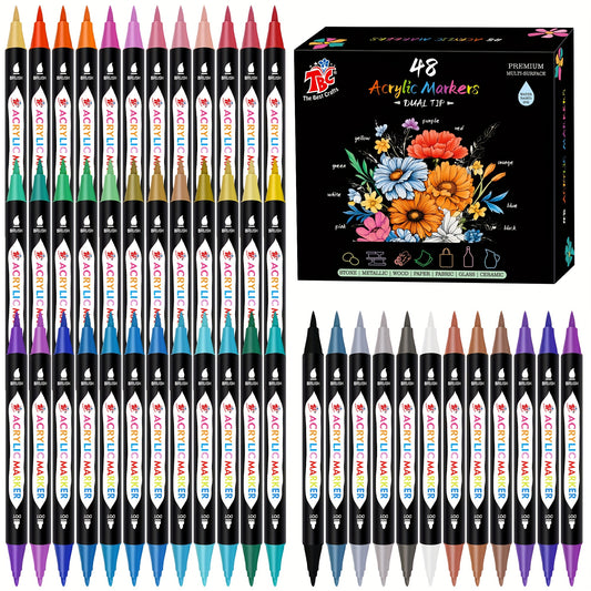 TBC The Best Crafts Dual Tip Acrylic Paint Markers, Non-Toxic, Odorless, Suitable for Paper, Pottery, Stones, Backpacks, Glass