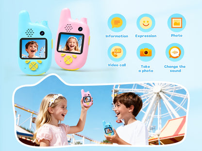Video Walkie Talkies (2pcs) with Voice Changer, Video Call, Take A Picture, Dual Cameras for Indoor Play Camping Hiking Travel Birthday Gift, Outdoor Communication, Travel Essentials, Colorful Design, Durable(2412-2462MHZ)