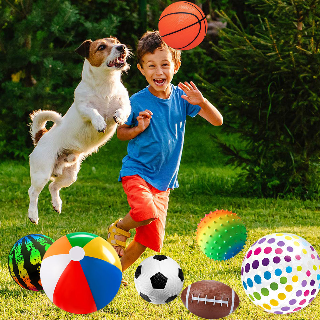 7pcs Ball Toy Set (with Air Pump) -10.6-inch Large Playground Ball to 6-inch Basketball/football/rugby, Suitable for Home, Yard, Pool, Classroom, Park Use, Ideal Party Gift for Children of 472.44inch+