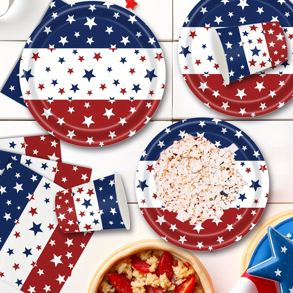 140pcs Independence Day Party Supplies 4Th of July Party Decorations Plates And Napkins Patriotic Memorial Day Party Decor Star Print Paper Plates, Serve for 20
