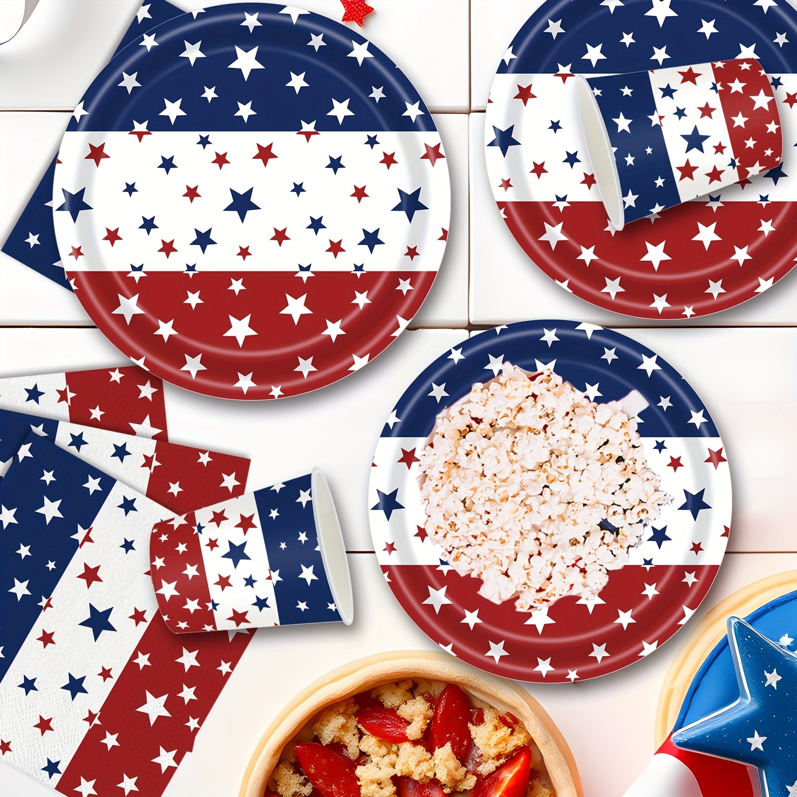 140pcs Independence Day Party Supplies 4Th of July Party Decorations Plates And Napkins Patriotic Memorial Day Party Decor Star Print Paper Plates, Serve for 20