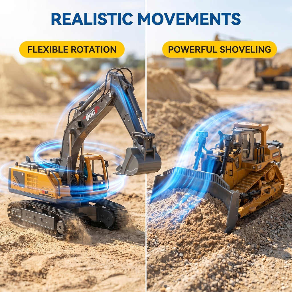 [Remote Control Toy Car] 4pcs/ 3pcs/ 2pcs Remote Control Engineering Vehicle Set, 2.4G 1:24 & 1:64 High-Tech 11-Channel RC Excavator, Dump Truck & Bulldozer Alloy Plastic Construction Toy Car Kit