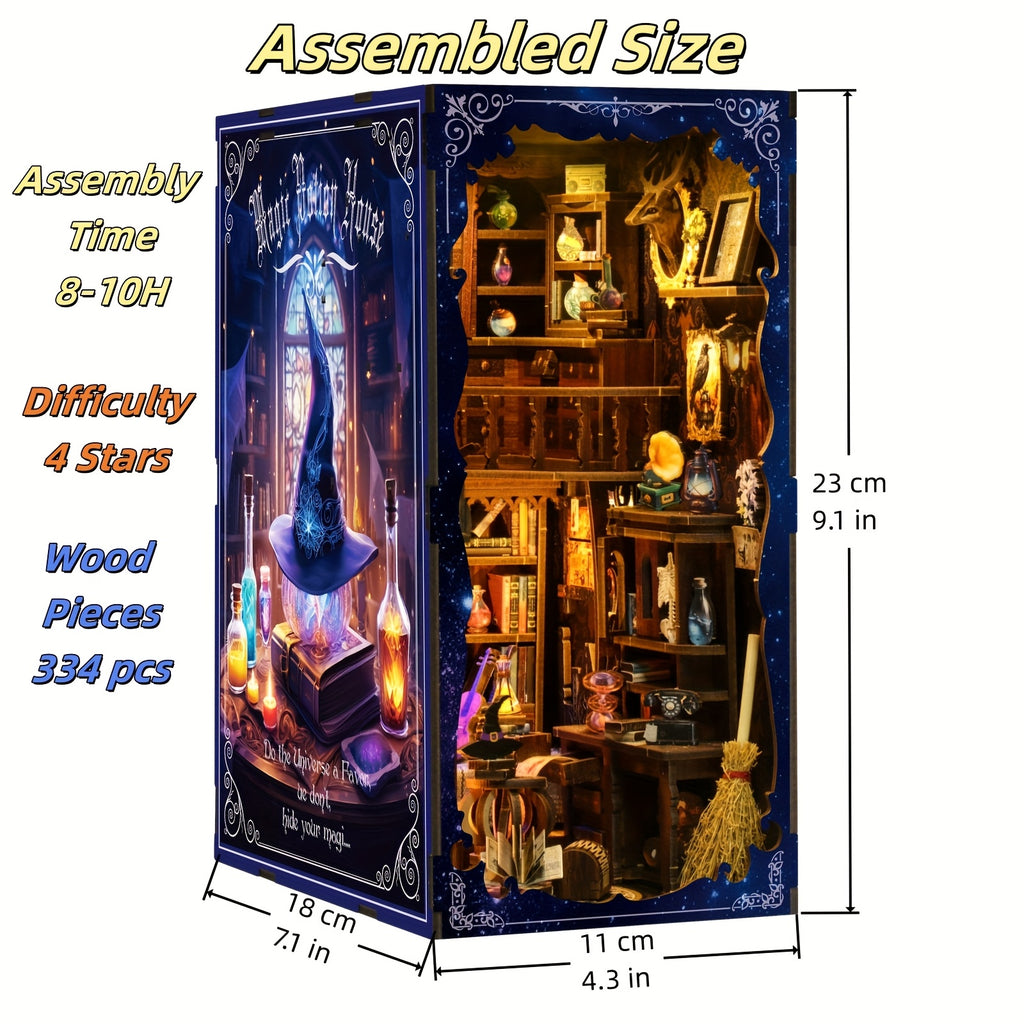 Book Nook Kit, Magic House Dollhouse 3D Puzzle Book Nook, Bookshelf Insert Decor Alley DIY Miniature House Kit with LED Light, Crafts for Adults And Teens to Build-Creativity Gift