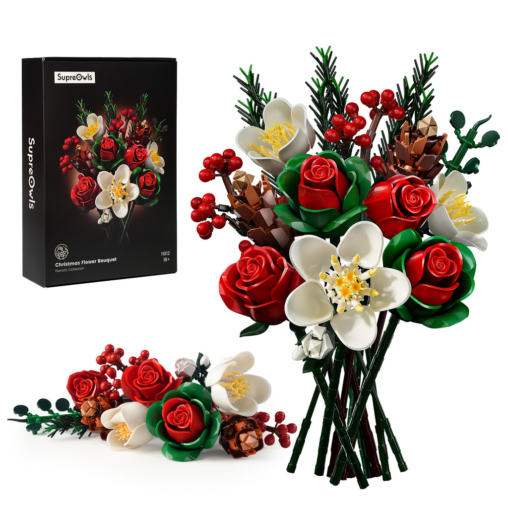 Rose and Lily Artificial Flower Decoration DIY Building Block Bouquet Toy Set, Girls' Birthday Gift, Mother's Day Gift, Rose Bouquet, Artificial Flower, Healing Flower Series Bouquet, Suitable for Desktop Decoration Flowers