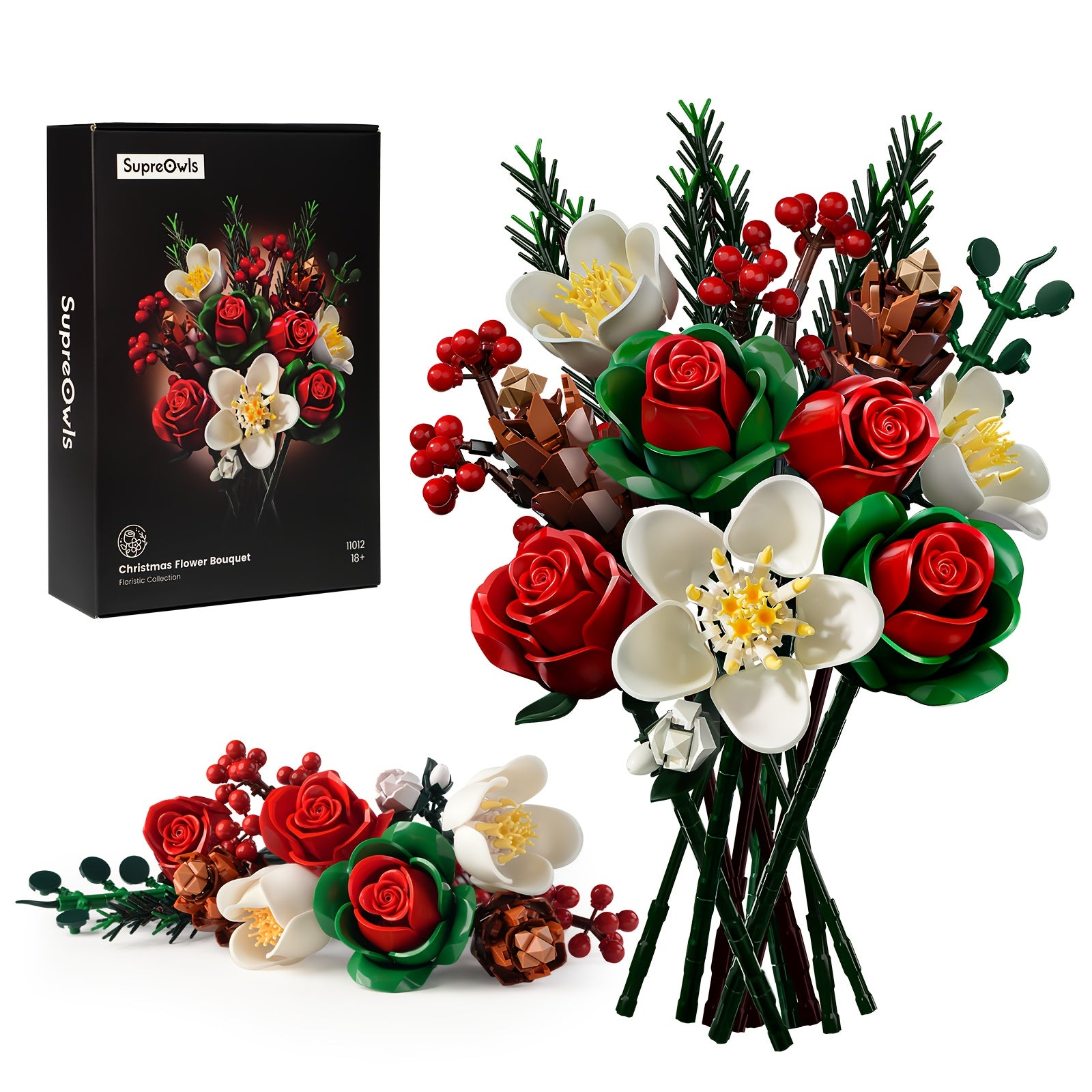 Rose and Lily Artificial Flower Decoration DIY Building Block Bouquet Toy Set, Girls' Birthday Gift, Mother's Day Gift, Rose Bouquet, Artificial Flower, Healing Flower Series Bouquet, Suitable for Desktop Decoration Flowers