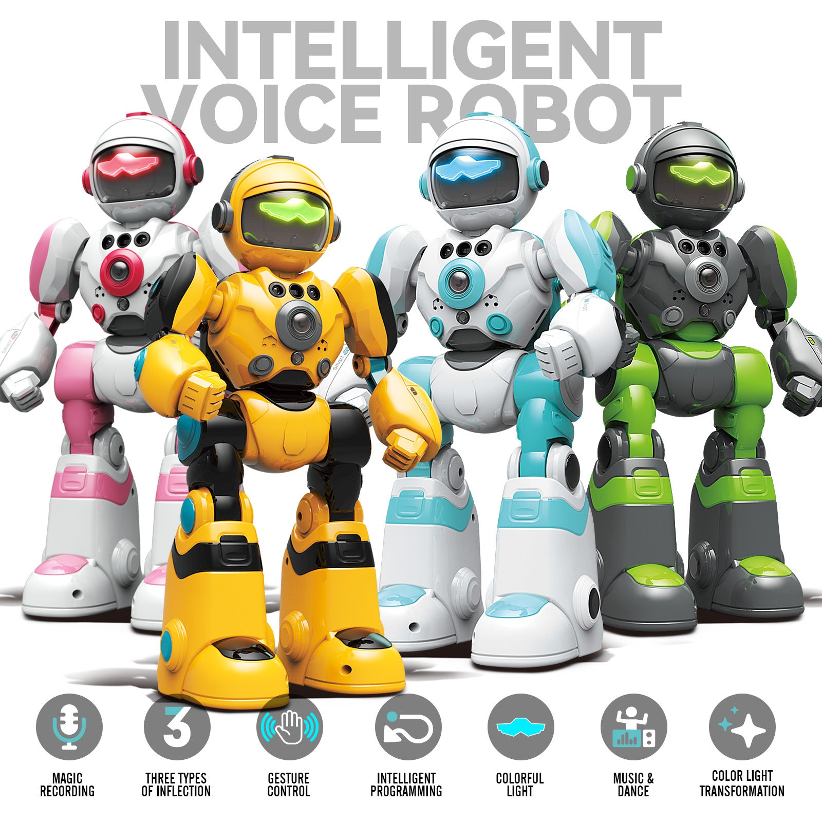 Voice Control Robot Remote Control Robo Toys Infrared RC Robots with Gesture Control LED and Voice Interactive Intelligent Warriors as Gift for Kids