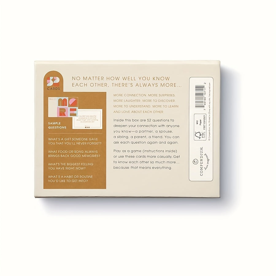 Tell Me More: The Card Game of Questions for Deep Connection - 52 Fun & Stimulating Conversation Starters for Couples, Family, and Friends - Perfect for Game Nights, Dinners, and Intergenerational Gatherings