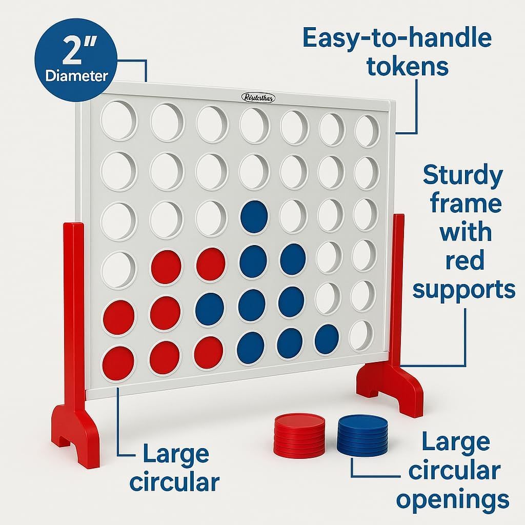 Bolaball 4 in a Row Games, 1.8 FT Jumbo 4-to-Score Indoor & Outdoor Game for Adults, Giant Family Fun Lawn & Yard Games, Perfect Strategy Game for Holiday Party & Family Gatherings
