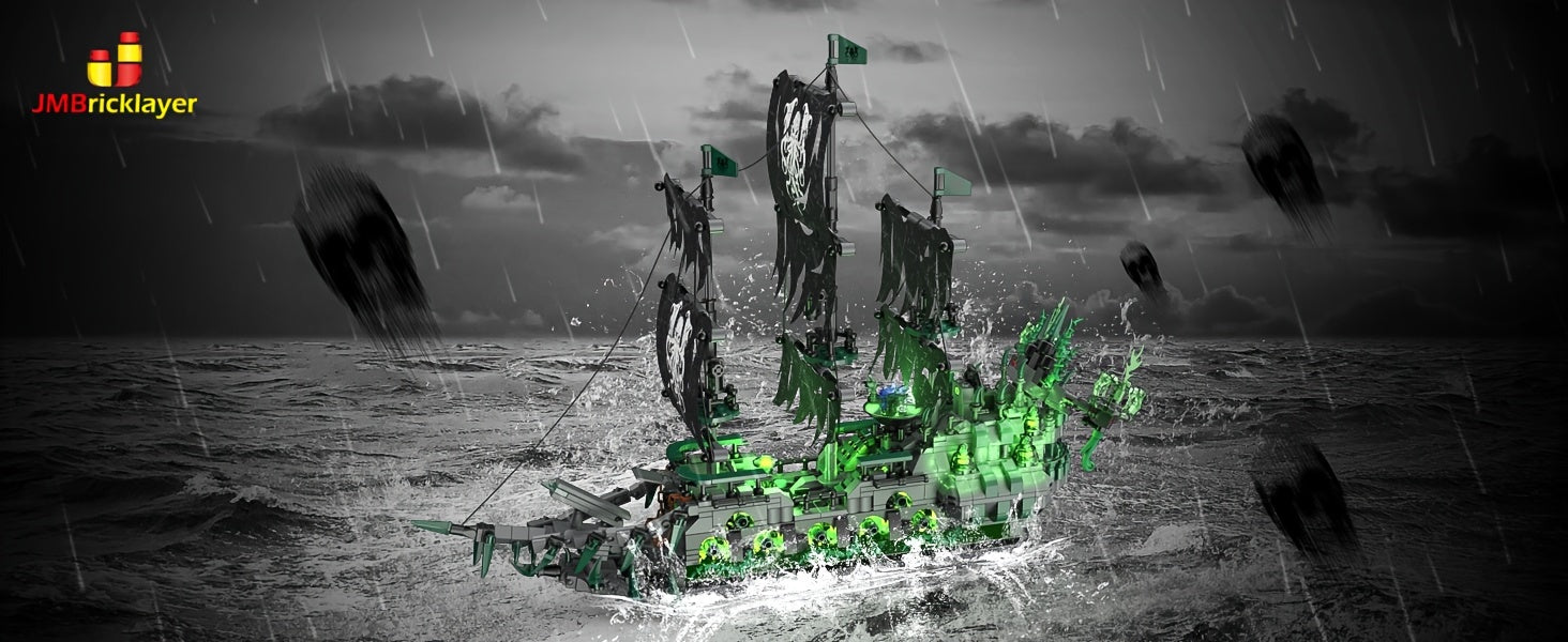 Toys for Constructing Pirate Ships Featuring Lights, The Flying Dutchman Ghost Ship Model 40001, Perfect for Halloween And Christmas Gift Sets