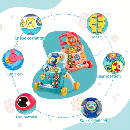 Baby Walker Toy with Music & Anti-Rollover Safety - Multi-Function Toddler Learning Toy for Early Walking Development, Educational Baby Gear, Engaging Activity Center, Sturdy Push Handle