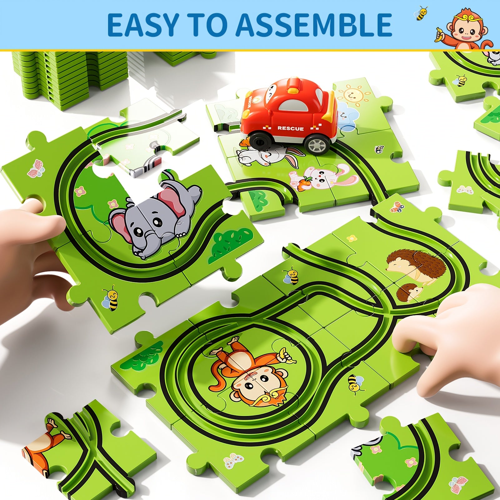 39pcs/ 56pcs/ 73pcs Jigsaw Puzzle Race Track Car Set Toys, Puzzle Tracks Car Toys Gifts for Boys Kids