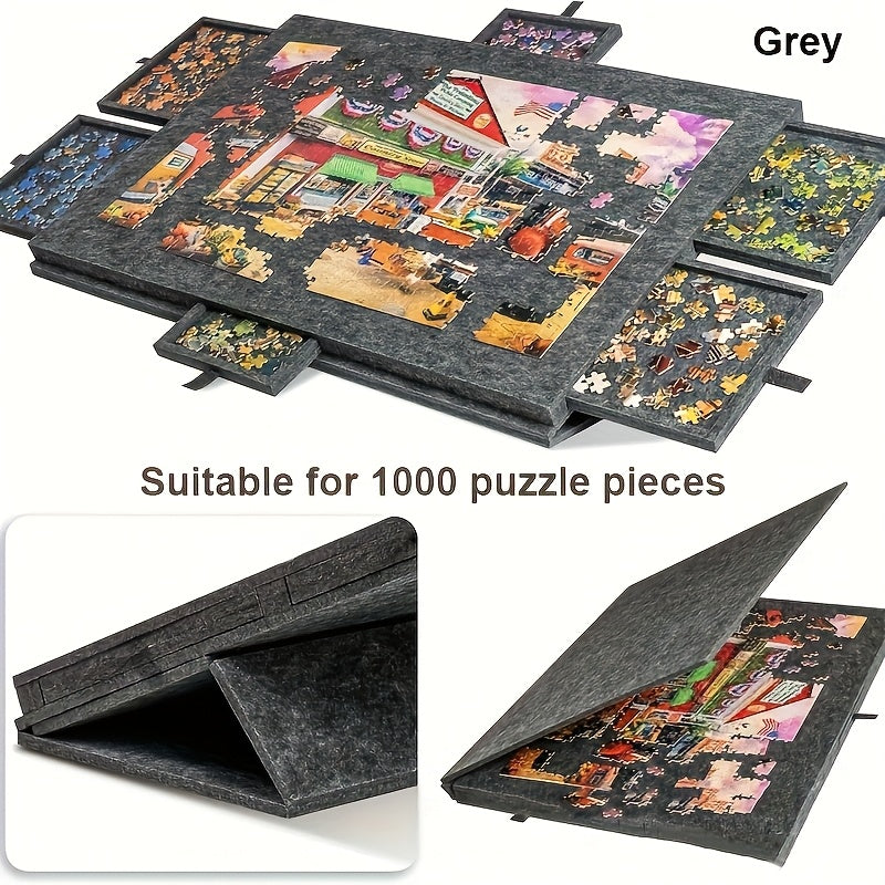 1000pcs Large Puzzle Board, 6-Drawer Classification System with Tile Storage, Foldable Jigsaw Table with Built-In Stand & Protective Cover, Portable Puzzle Organizer for Adults