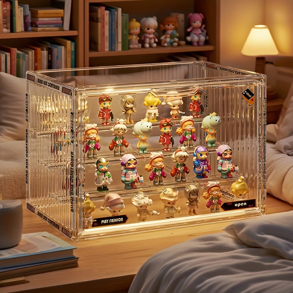 4-Tier Transparent Figure Display Box - Collector'S Acrylic Clear Protective Case, Magnetic Design for Desktop Placement, Figure Organizer, Large Size Box, Free Combination, Ideal for Doll Collections