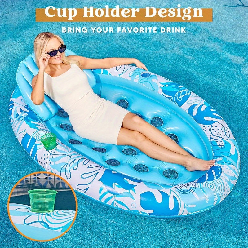 SYNCFUN Inflatable Tanning Pool Floats Adult-Oval Tanning Float Lounger for Adults Raft, Sunbathing Lounge Cool Water Party Games Lake Beach Swimming Pool Sun Tan Tube with Backrest Cup Holders