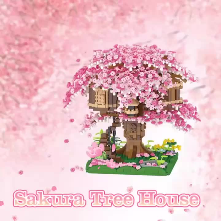 2028/1020pcs Tree House, Cherry Blossom, Eternal DIY Home Desk Decoration, Suitable for Boys And Girls, Mini Building Blocks, Assembly Set, Relax Toy, Children's Day Gift, Collectible Model Set, Living Room Decoration Building Blocks