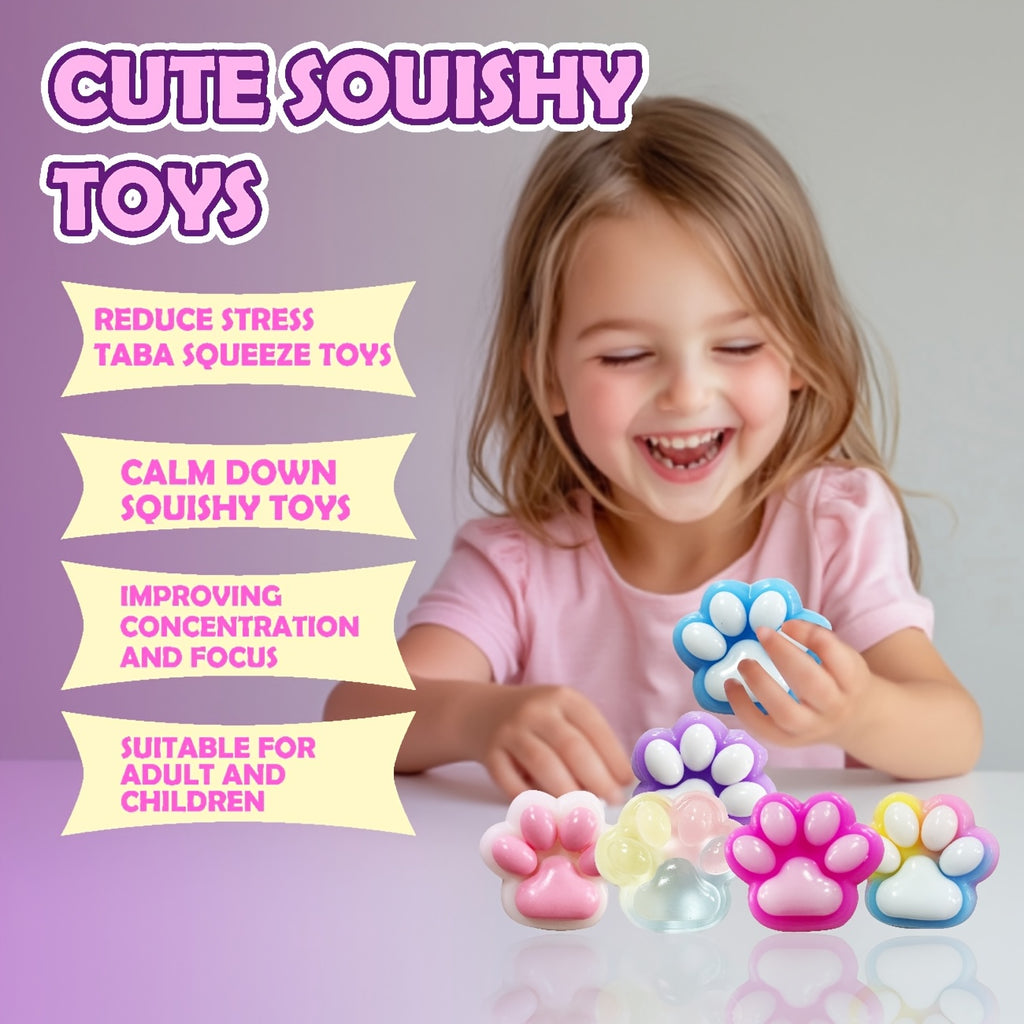 6pcs Colourful Taba Squishy Paw Sticky Squeeze Cat Paw, Handmade Soft Sticky Toys, Cute Fufu Squishy Fidget Toys for Kids Adults(1 Blue&Purple&Pink&White And 2 Colorful Paws)Multi-Item Party Favor Packs for Christmas Easter Halloween Valentine's Day