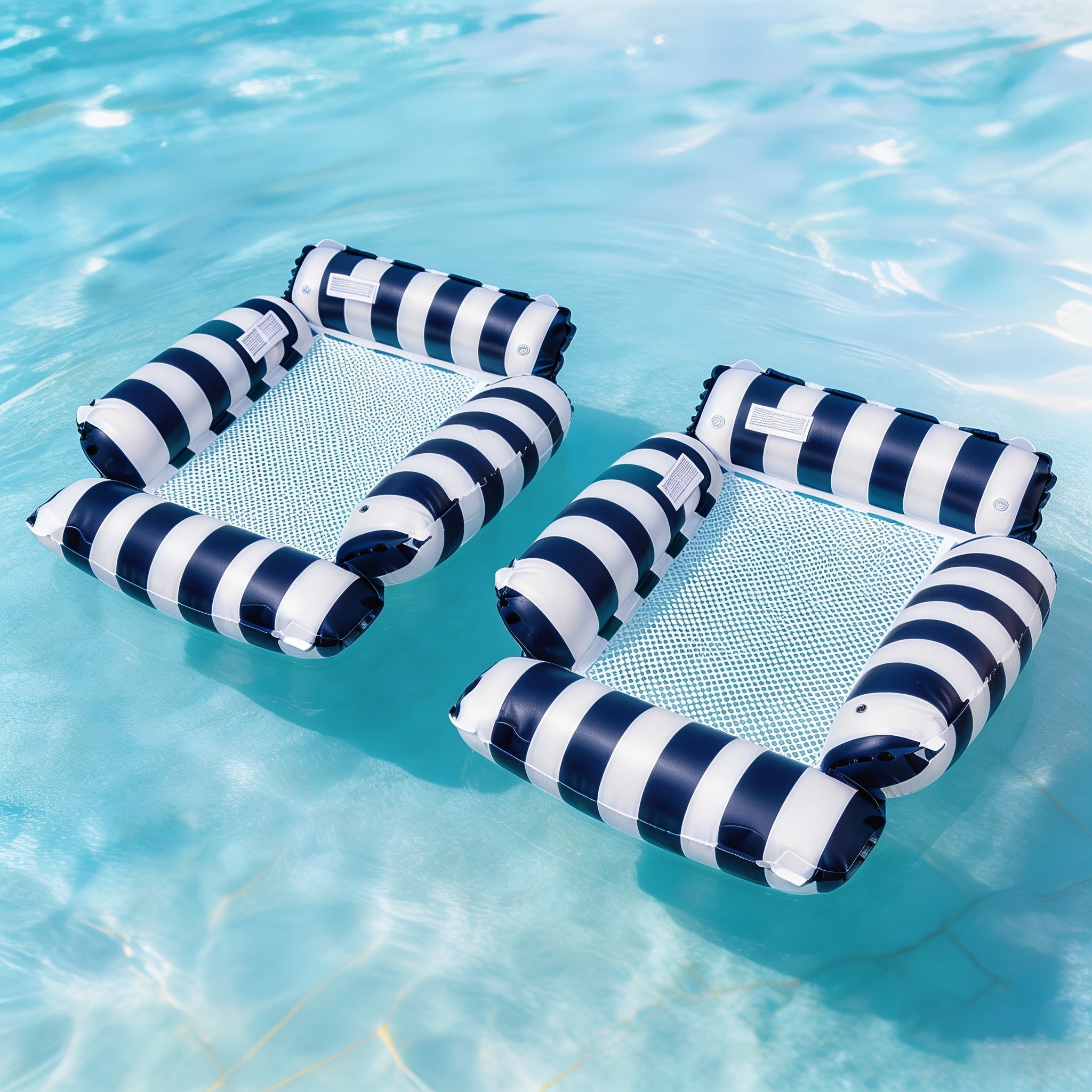 2/3pcs Adult Inflatable Pool Float Bed, Floating Pool Chair with Cooling Mesh, 110Cm/43.3In Portable Foldable Seat, Beach Vacation Essential, Striped Adult Float Bed, Inflatable Swim Ring