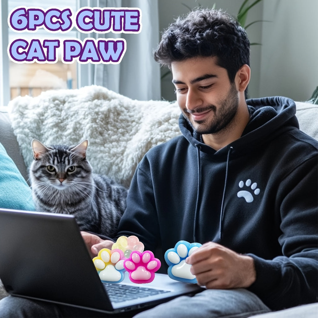 6pcs Colourful Taba Squishy Paw Sticky Squeeze Cat Paw, Handmade Soft Sticky Toys, Cute Fufu Squishy Fidget Toys for Kids Adults(1 Blue&Purple&Pink&White And 2 Colorful Paws)Multi-Item Party Favor Packs for Christmas Easter Halloween Valentine's Day