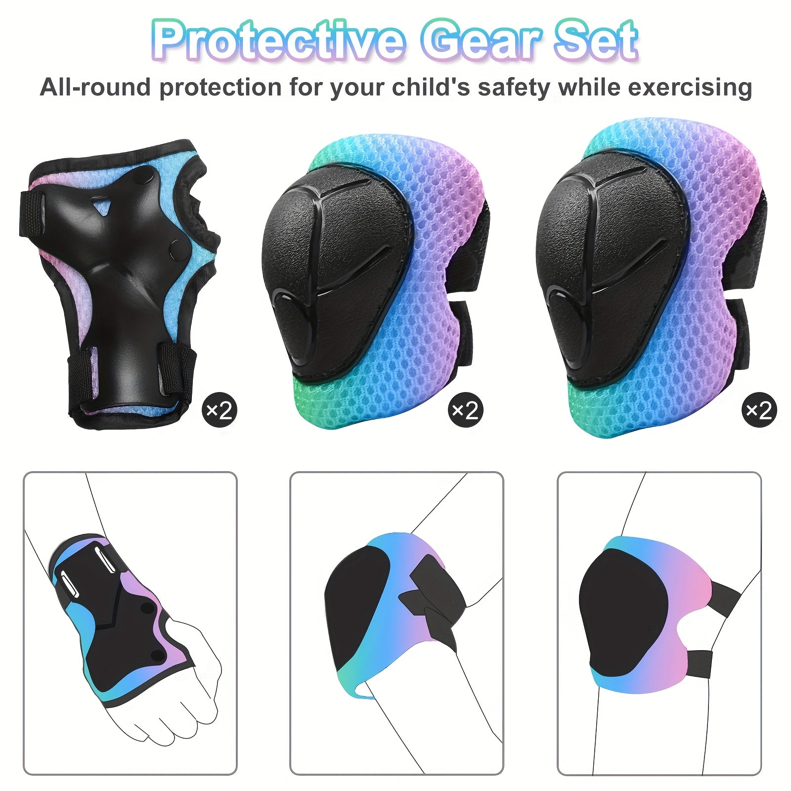 Lightweight Helmets for Children Aged 5 And Above, Suitable for Boys And Girls, Including Protective Gear for Various Sports. This Set Features a Bike Helmet Along with Knee And Elbow Pads for Safety While Cycling