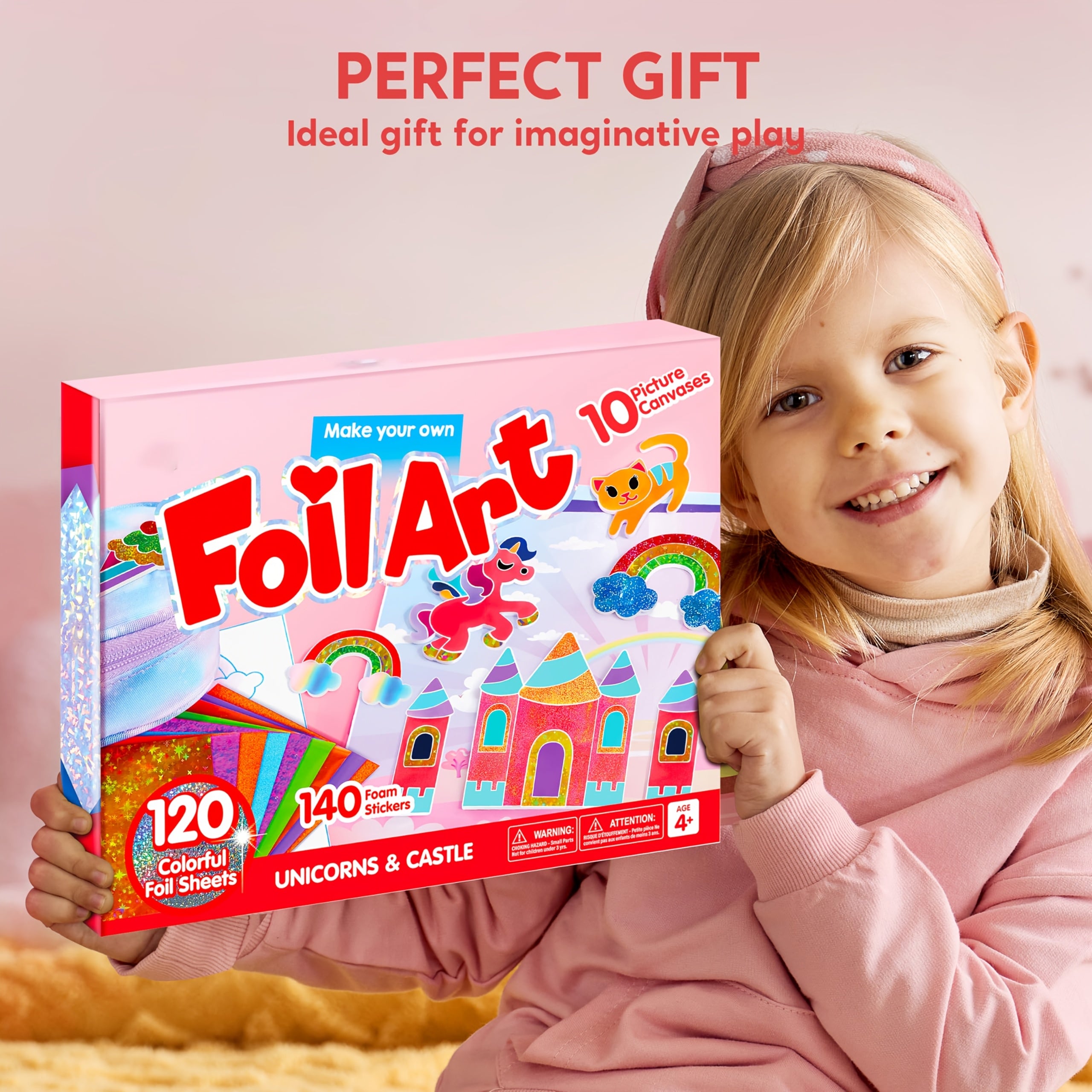 Foil Art Kit for Kids, Arts & Crafts Supplies, 10 Unique Designs&120 Colorful Foil Sheets, Mess Free Coloring, Foil Foam Stickers, Creative Travel Toys, Christmas Birthday Gifts for Boys And Girls