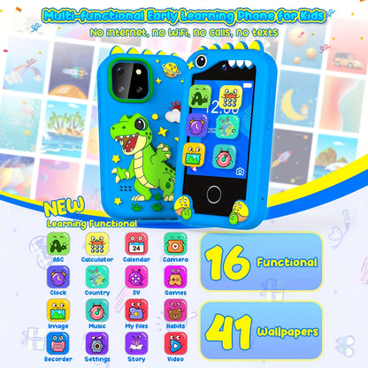 Kids Mobile Toy, Educational Toy with Dual Cameras, Touchscreen, And Stylish Design Portable MP3 Music Player, Games, Alarm Clock USB Rechargeable Christmas & Birthday Gift Kids' Theme Music Player Children's Mobile Phone Toy, Educational Toy