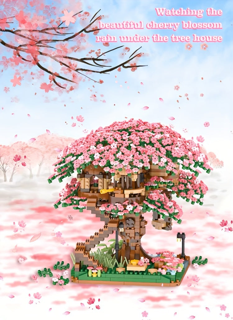 2028/1020pcs Tree House, Cherry Blossom, Eternal DIY Home Desk Decoration, Suitable for Boys And Girls, Mini Building Blocks, Assembly Set, Relax Toy, Children's Day Gift, Collectible Model Set, Living Room Decoration Building Blocks