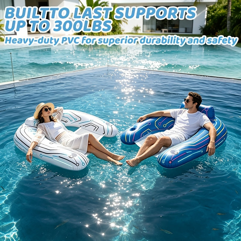 2-Pack Adult Pool Floats, Pool Floats with Two Cup Holders And Handles, Inflatable Pool Float Chairs, Lake Floats Applicable to Swimming Pool Party Summer Lake Water Fun - Multicolor