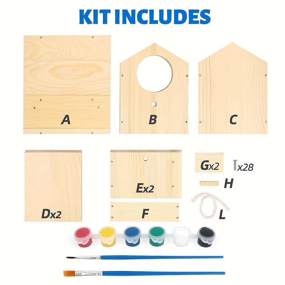 Bird House Kit, Wooden Birdhouse Kits, Arts And Crafts Kits for Boys Girls Kids, Build Your Own, with Brushes, Christmas Birthday Gift for Family Game, Arts & Crafts Draw Toys Supplies, Wooden Birdhouse Shelf