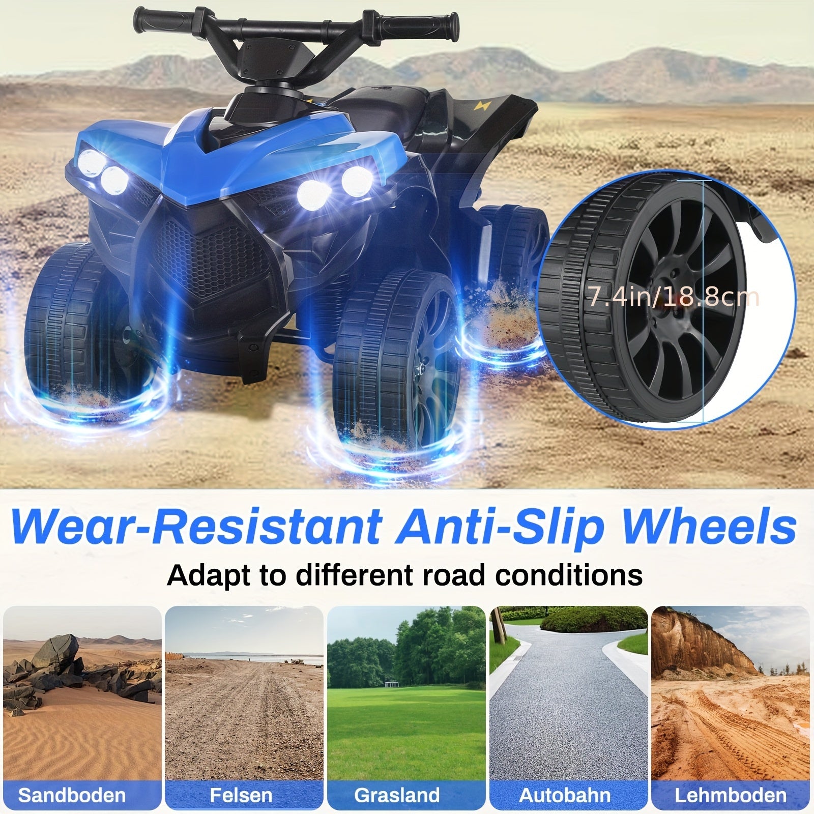 Kids Electric Quad ATV with Headlights & Pedal Accelerator - Sturdy PP Construction, All-Terrain Anti-Slip Tires, 55 lbs Weight Capacity, - Ride-On for Boys & Girls (/Red//Black) - Ideal Birthday/Christmas/Halloween Gift, 1.86 MPH Speed, Design with