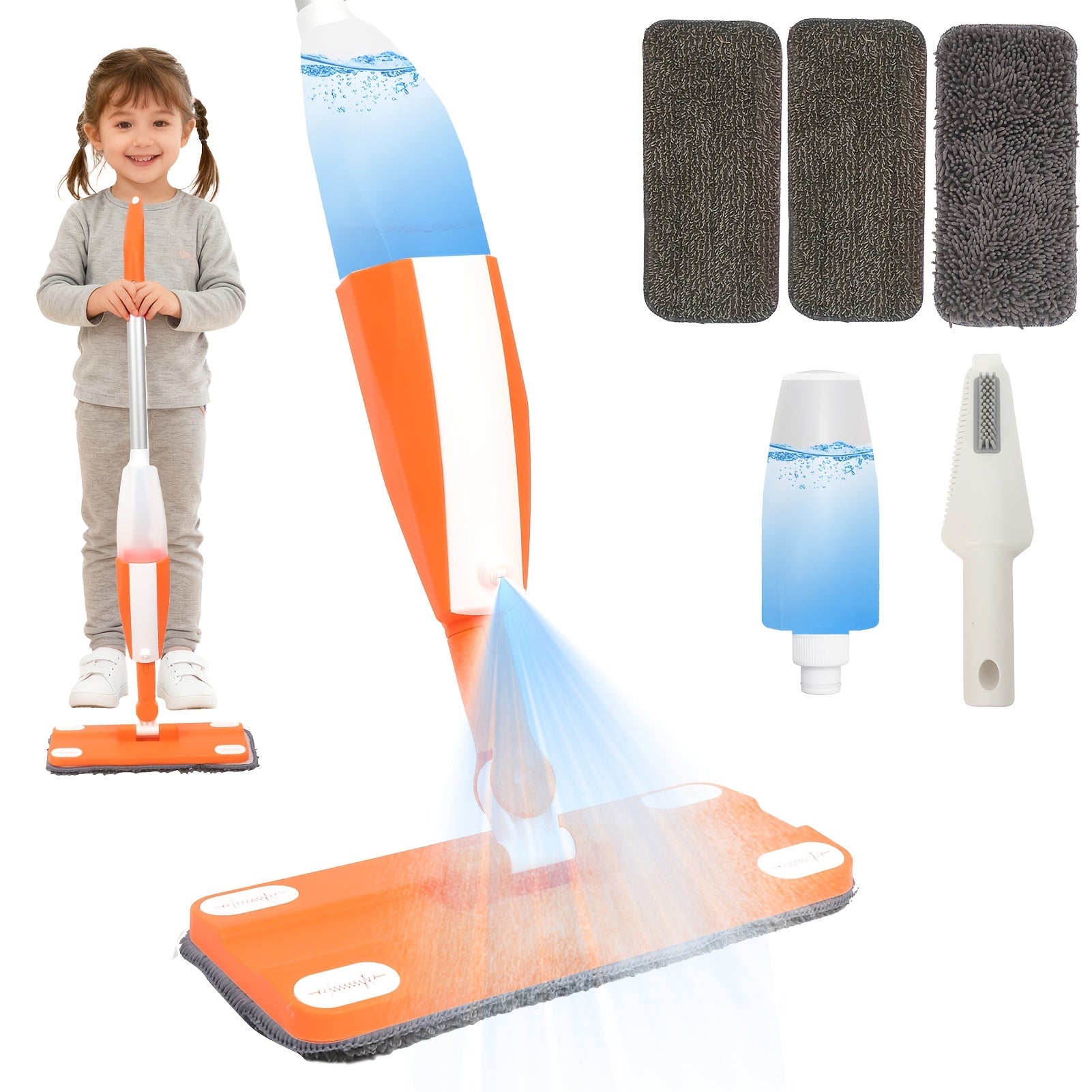 Kids Spray Mop - Real Work Cleaning Toy Kit with Water Sprayer & Washable Pad, Children's Play House Toys - Mini Mop & Broom - Interactive Learning Toy for Children 3+ Years Old, Best for Christmas, Perfect for Thanksgiving, Birthday Gifts