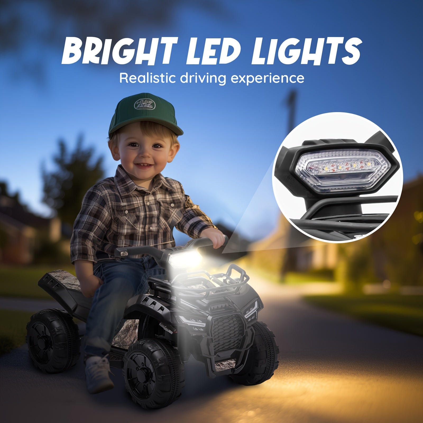 1pc 6V Kids Ride on Toy, 4-Wheeler Quad ATV with 1.2MPH Max Speed, Treaded Tires, Rubber Handles, Push-Button Go, Electric Ride on Toys Best Gifts for 18-36 Months Boys Girls
