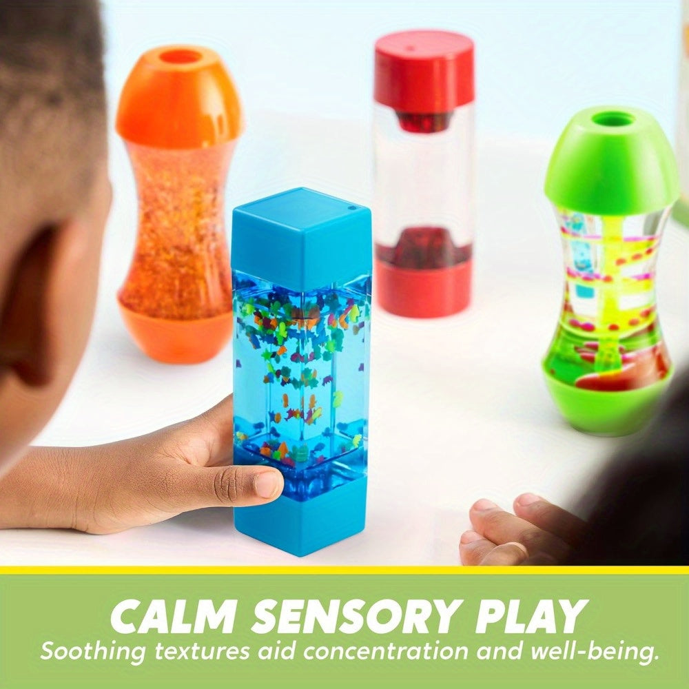 4-Pack 4 Unique Design Fidget Tube Toys for Kids, Relax Toy, Sensory Tubes, Speech Relax Materials, Calming Toys for Children with Autism, Calm Down Corner Supplies, Multi-item Fidget Toy Pack, Birthday Christmas Presents for Kids