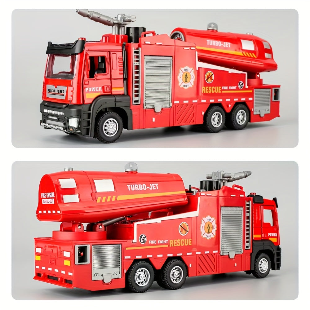 Zinc Alloy Firetruck Model, Upgraded Version Water And Fog/Mist Spray Fire Rescue Truck Toys for Kids, Pull Back Fire Truck with Light And Sound Function, Ideal Gift for Boys And Girls Birthday, Holiday