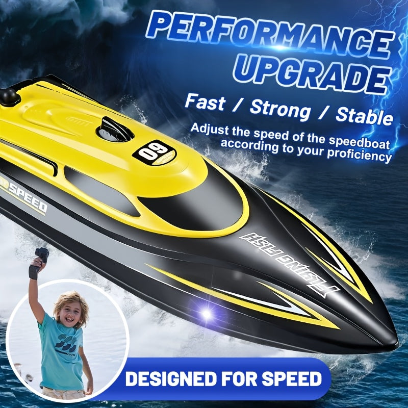 Top Speed of 30Km/ H, Small High-Speed Remote-Controlled Speedboat Comes with LED Night Navigation Lights, 2.4G Remote Control, Anti Capsizing, Circulating Cold Water Device, Christmas, Birthday Gif