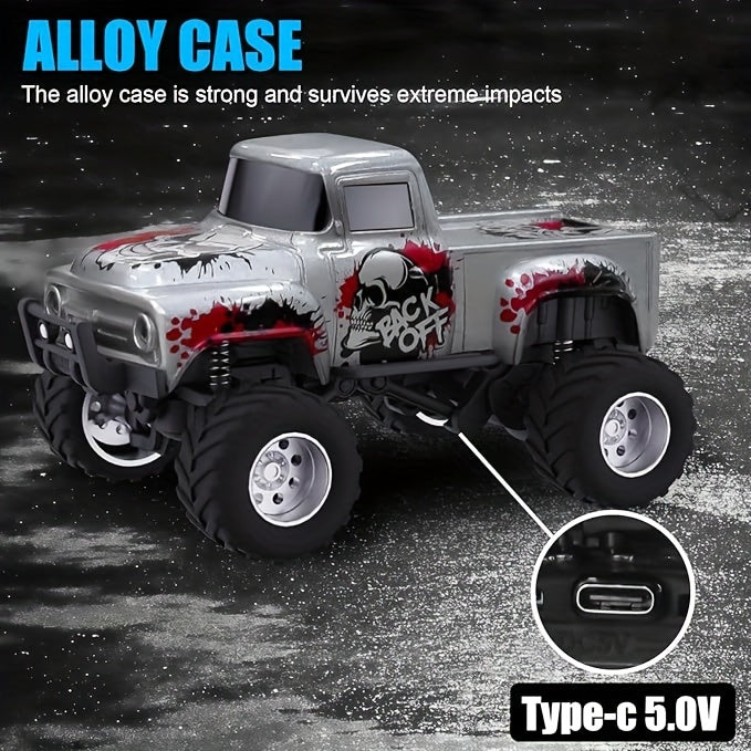 1:64 Scale Die-Cast Remote-Controlled Monster Truck | High-Speed Off-Road Vehicle with Headlights, 2.4GHz Wireless Remote Controller, LED Lights, Die-cast Body, Multiple Control Modes, Adjustable Speed/Steering, Ideal Toy Gift for Boys, Girls