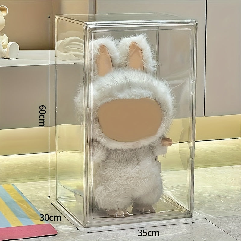 Extra Large Acrylic Display Case, Clear Organizer Box Plastic Holder with Magnetic Door for Figures, Plushies and Models, fit for LABUBU