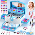 58pcs Kids Makeup Set for Girls Ages 3-12 Non Toxic Washable Pretend Play Makeup Kit with Brushes and Case, Real Little Girl Toys Birthday Christmas Gift