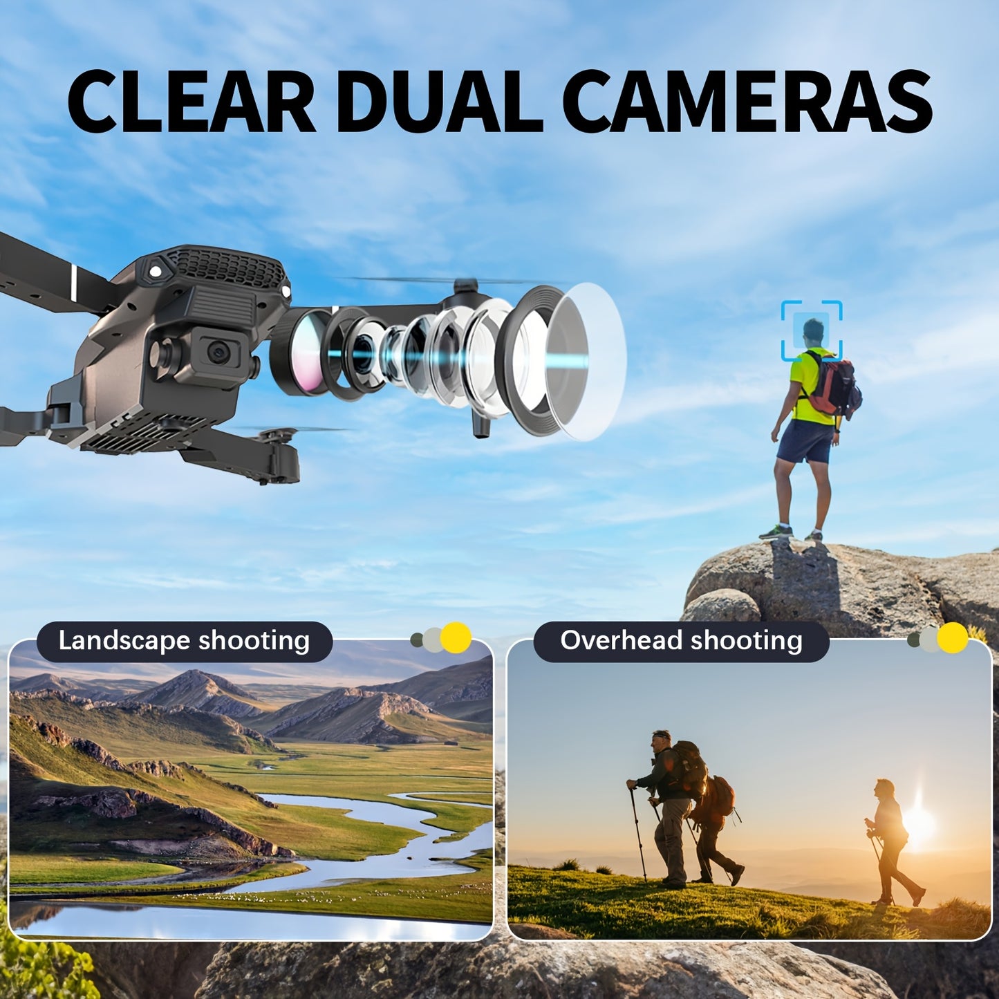 [360° Stunt Flip]E88 Drone, Equipped with Dual Cameras, Portable Foldable Body, 500Mah Battery Capacity, Optical Flow Positioning, Intelligent Height Setting, Indoor And Outdoor Aerial Drone, Suitable for Outdoor Adventure Enthusiasts
