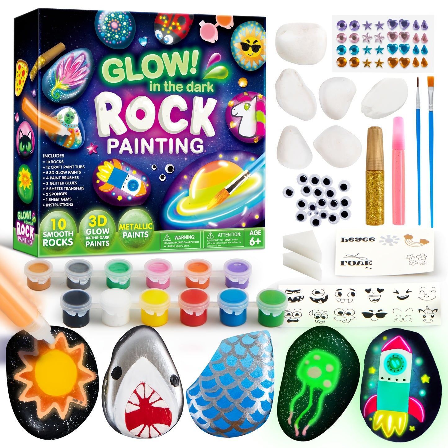 [Easter Birthday Gifts] Glow In The Dark Rock Painting Kit Toy For Kids, Craft Toys For Children, Arts And Crafts For Kids Ages 6+, Art Supplies Kids Toy, Creative Crafts Paint Kits, Cool Arts Crafts Toy For Boys And Girls, Perfect Easter Birthday Gifts