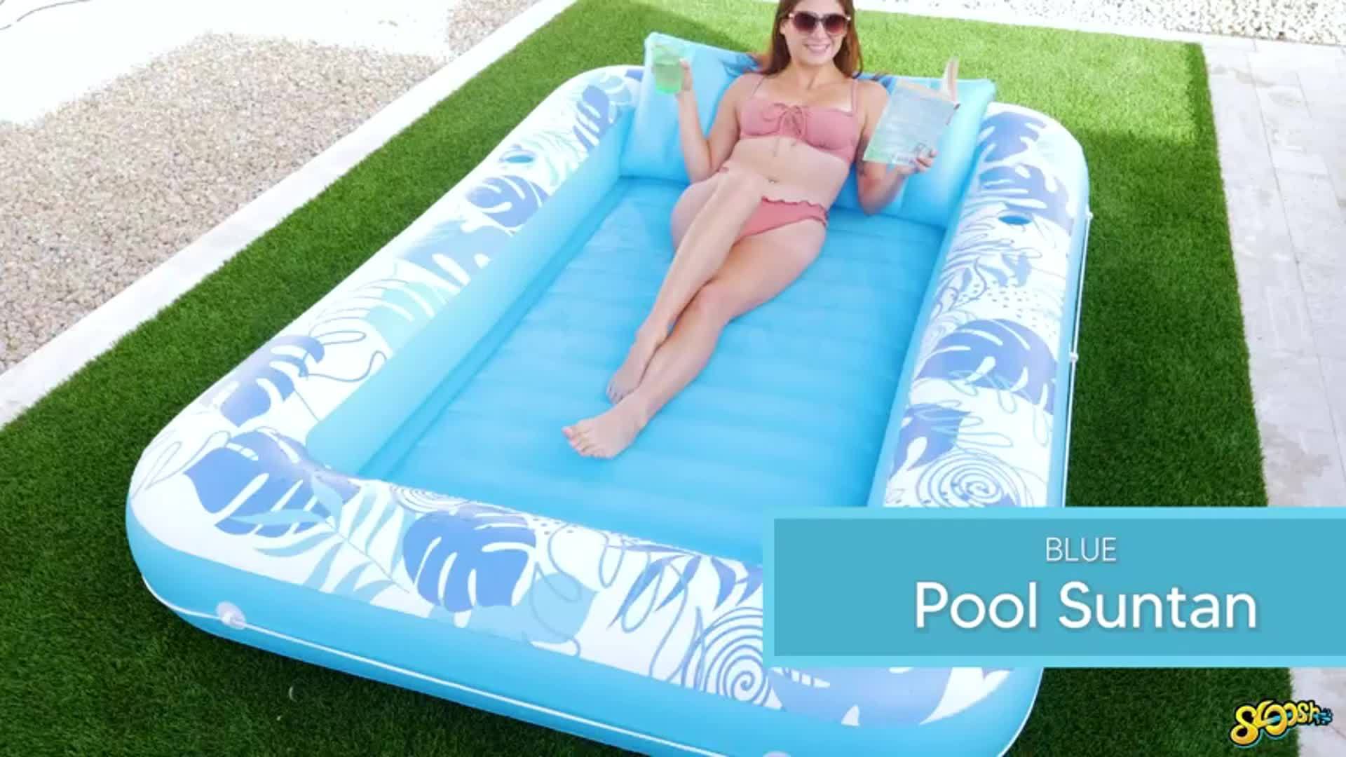 SYNCFUN Inflatable Tanning Pool Lounger Float, 85 X 57 Inches Extra Large Pool Floats for Adults with Pillow, 4-In-1 Suntan Tub Raft Floatie, Sunbathing Bed Lounge for Water Blow Up Ball Pit Party Gifts, Xl-Blue
