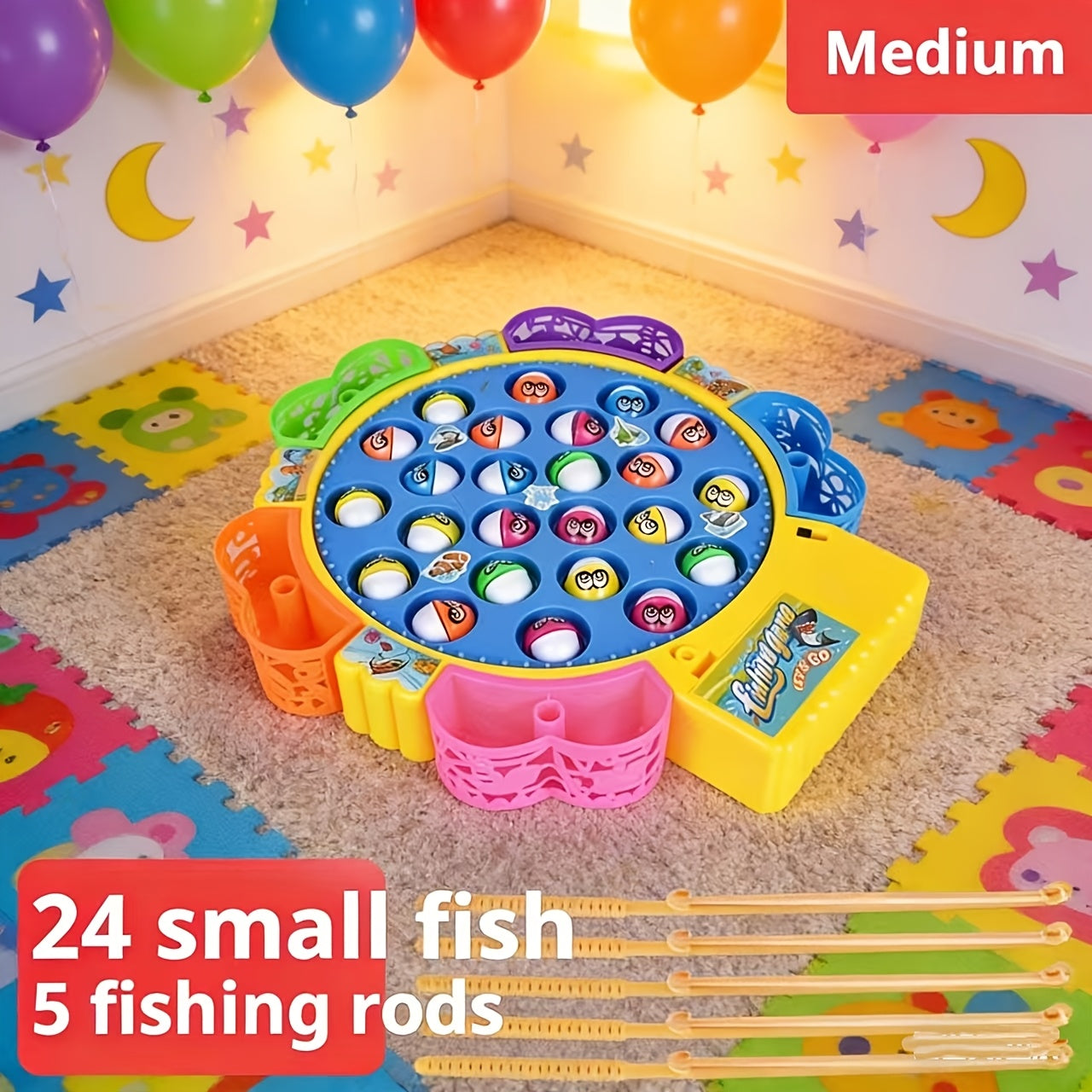 Building Blocks Set Electric Fishing Game Toy for Kids, Musical Rotating Fishing Board with Colorful Fish, Interactive Family Game, Educational Toy for Girls Ages 3+