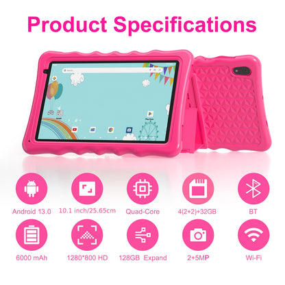 BYYBUO Kids Tablet, 10.1 Inch Android 13 Tablet for Kids, 4GB RAM 32GB ROM 6000Mah Battery, Tablets with BT, Wifi, Parental Control, Dual Camera, Shockproof Case