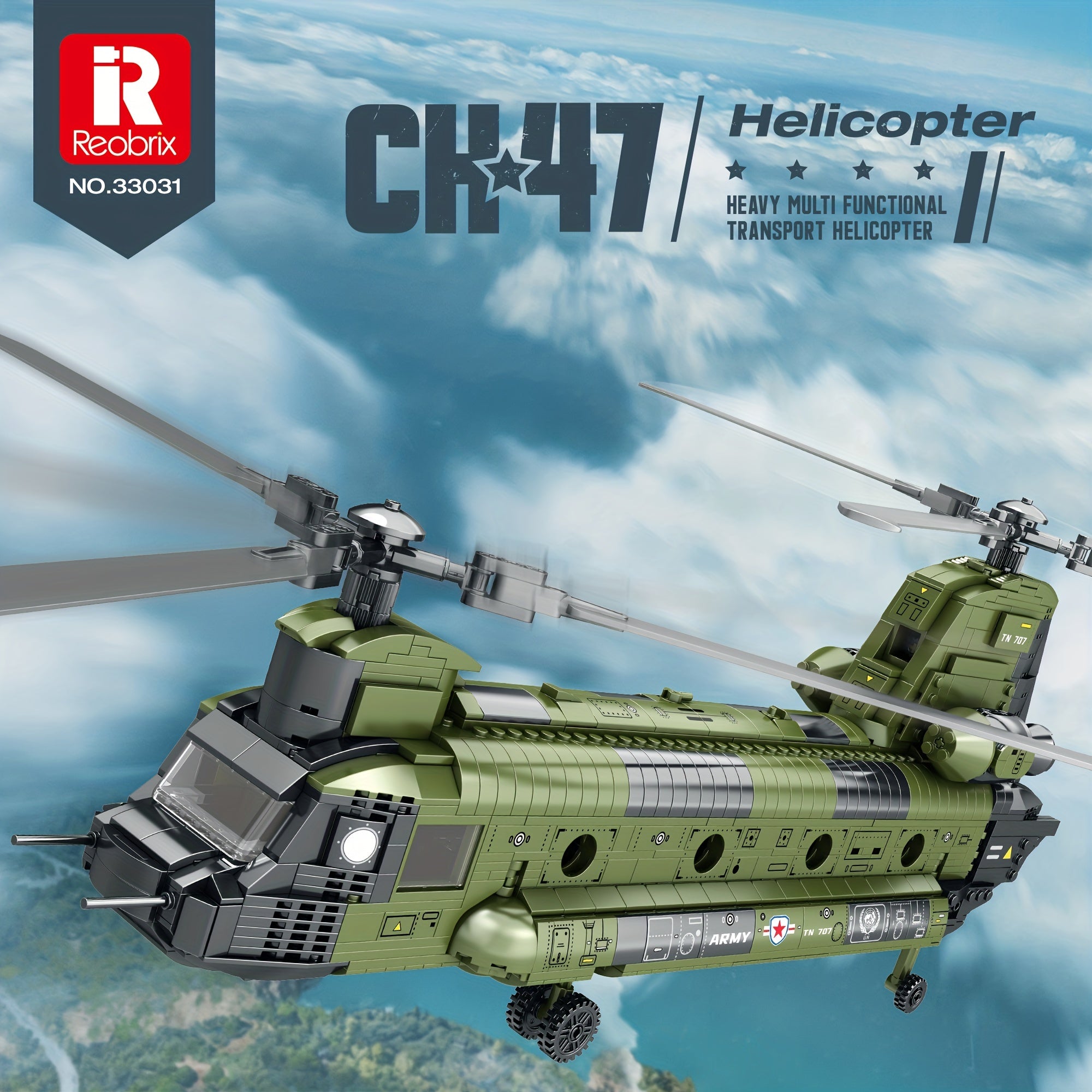 1622pcs US Military Series Combat Aircraft US Chinook Spiral Medium Transport Helicopter Model Simulated Military War Educational Adult Assembly Building Block Toy Christmas Gift